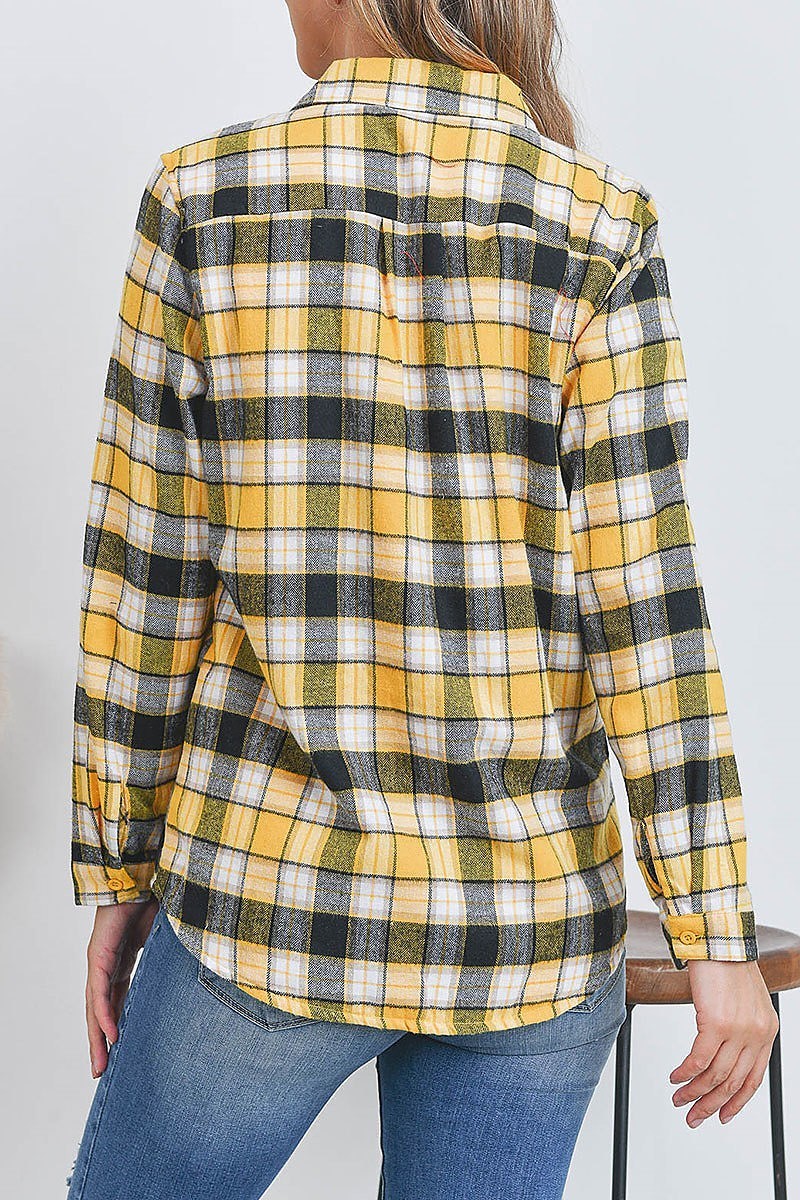 Sherpa fleece lined plaid flannel shirt top (EF2500)