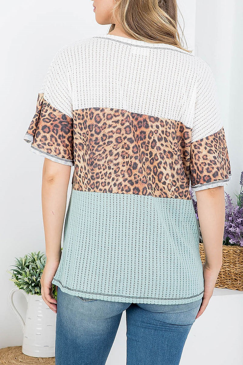 Animal print tiered layer scooped neckline top (EF4104)