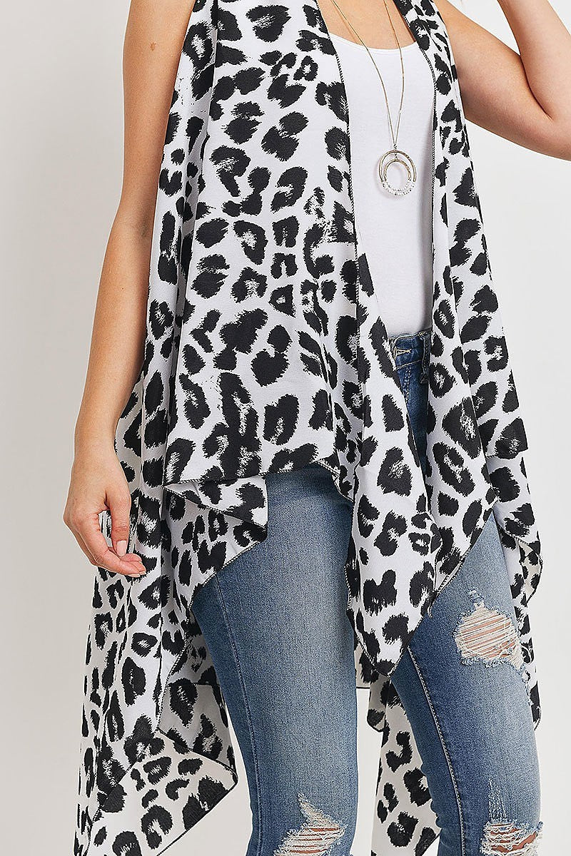 Open front leopard print kimono vest (DGS5166)