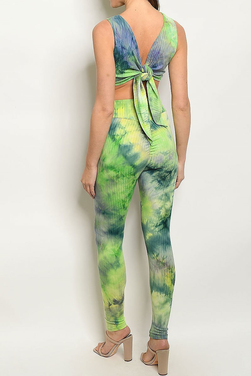 Tie dye crop tie back top and pants set (ED7758)