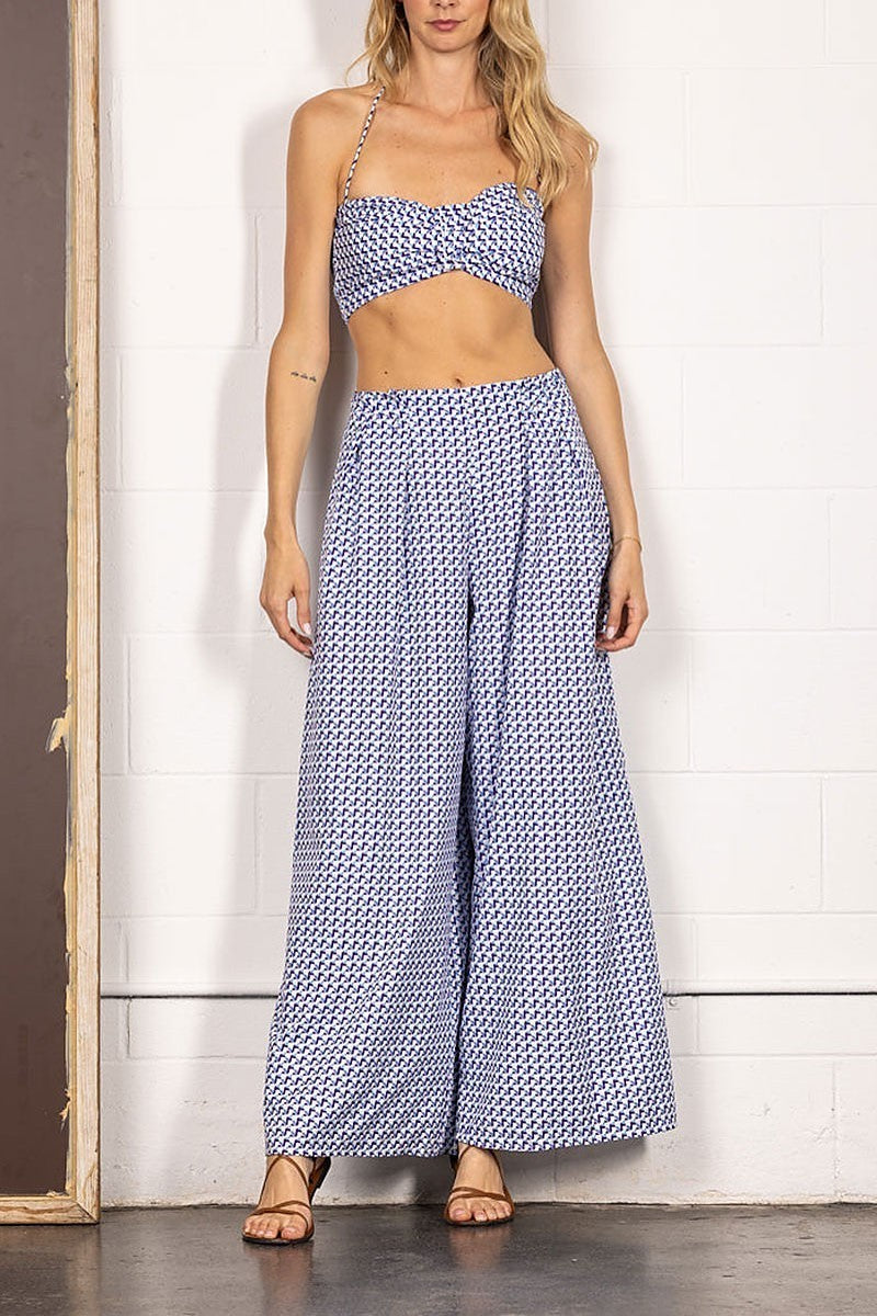 Chevron halter crop top and high waist pants set (EDSW4270)