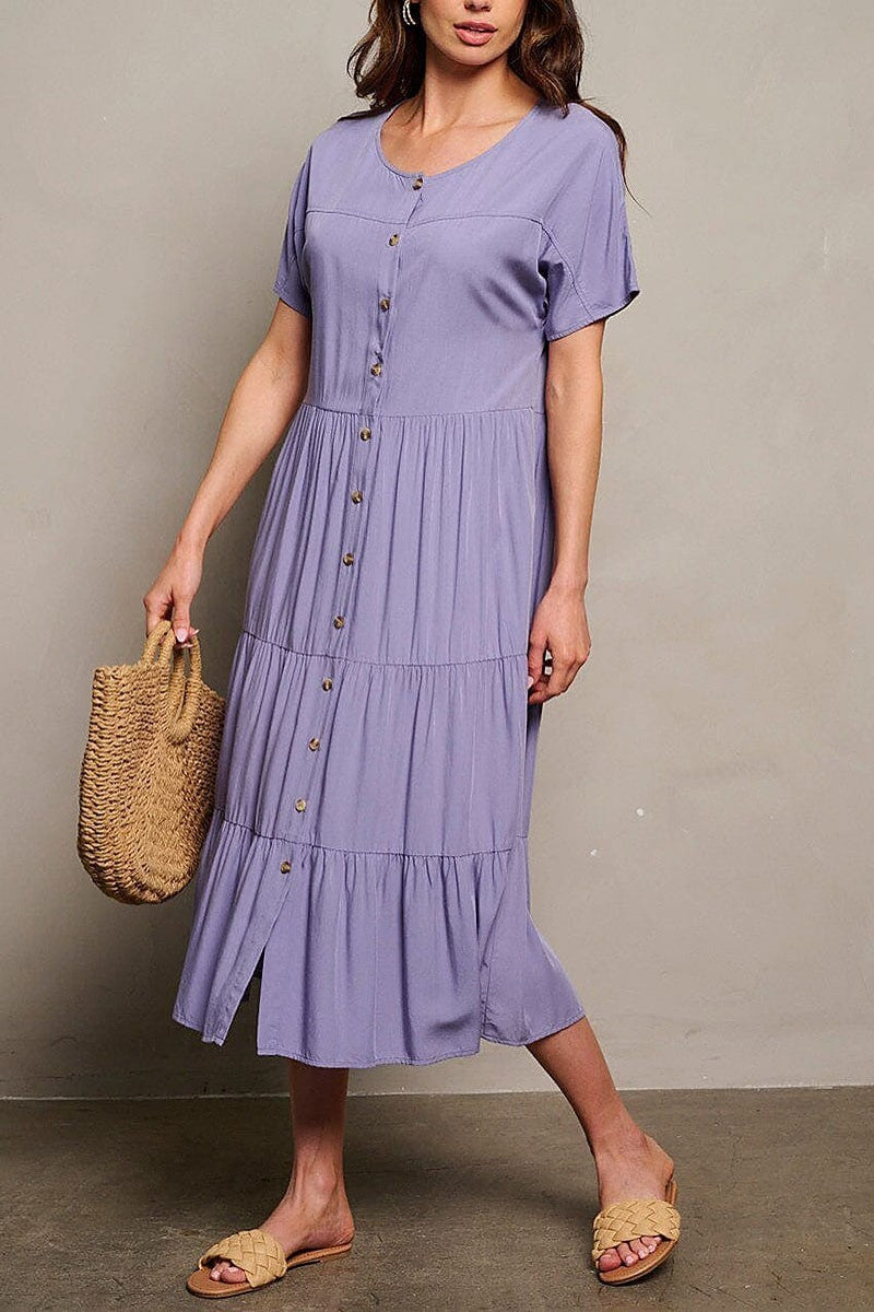 Short sleeve tiered button up maxi dress (EGWT1755-3)