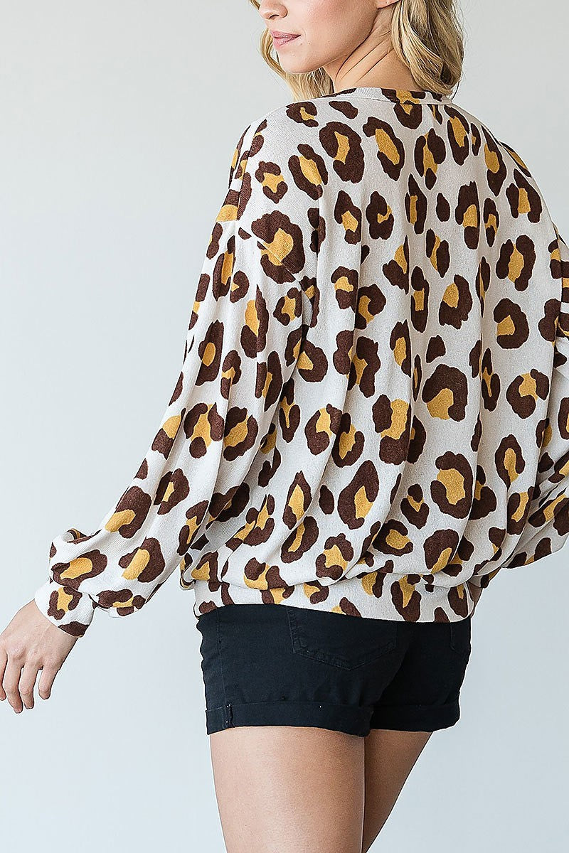 Leopard puff sleeve top (EF4962)