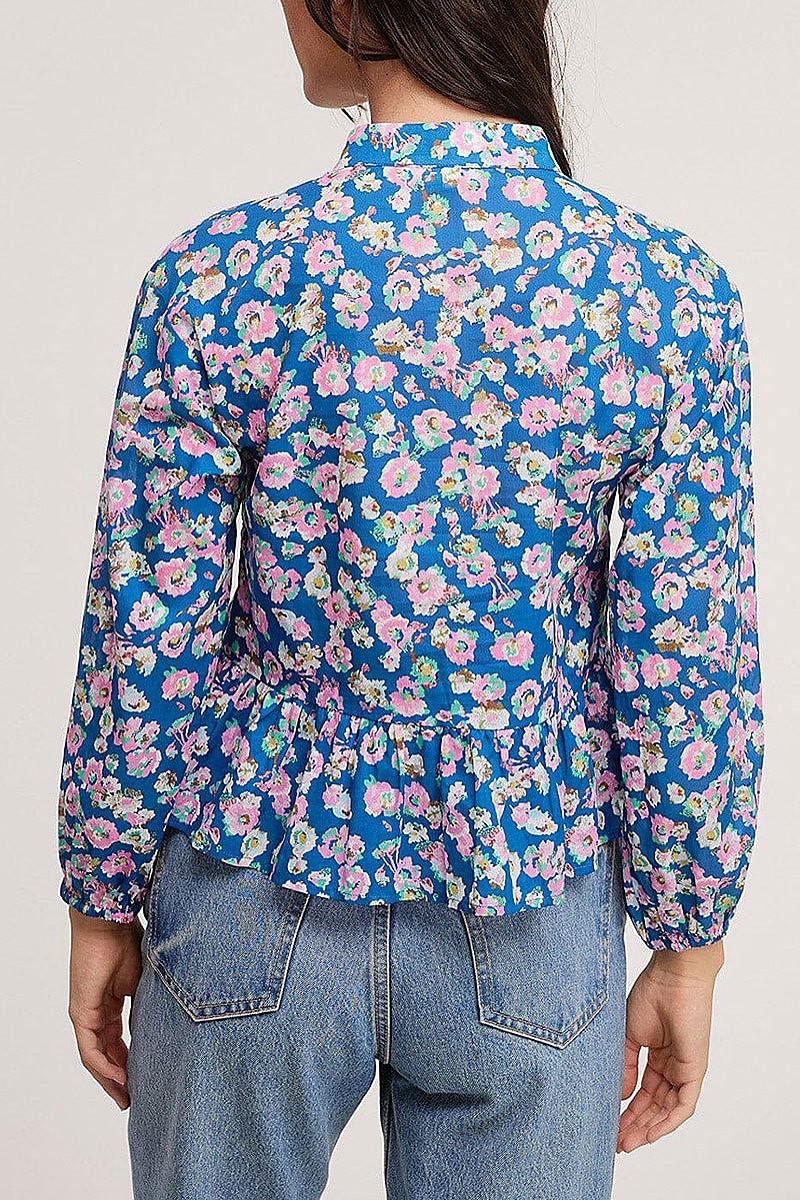 Long sleeve v-neck floral blouse top (EFWT5514)