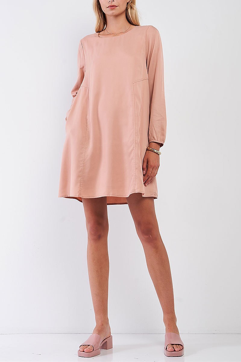 Key hole back bubble sleeve tunic dress (TDG8839)