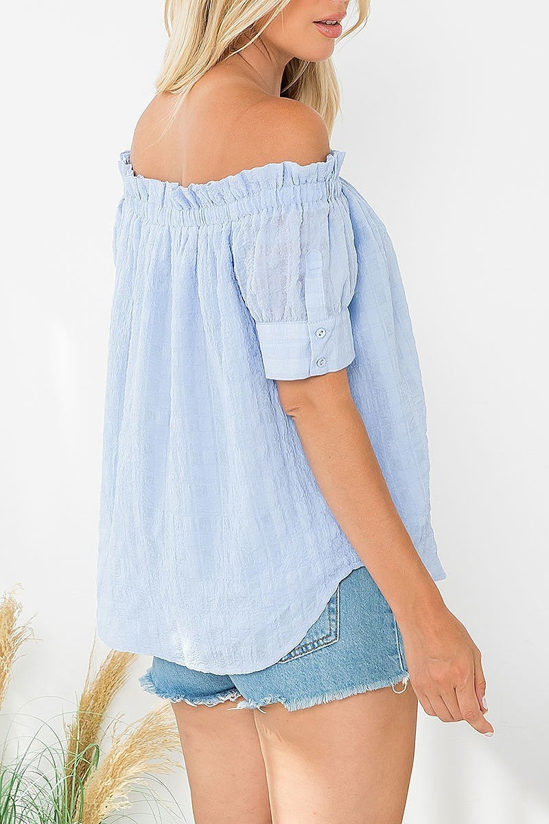 Off shoulder ruffle detail top (EF6084)