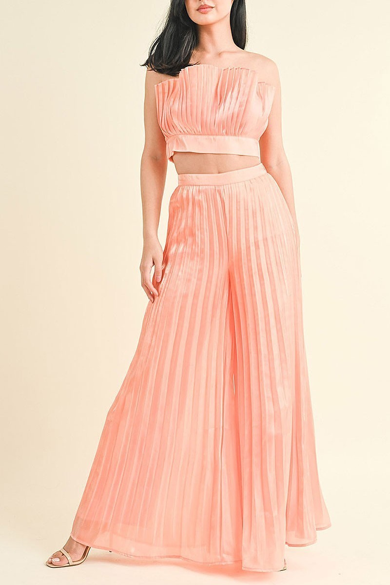 Sleeveless crop top & wide leg pants pleated set (EGWT2305)