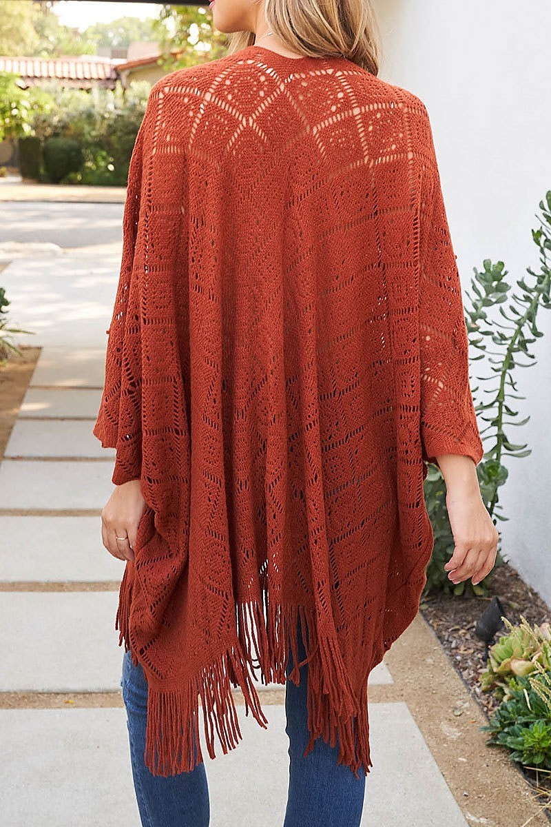 Crochet diamond pattern fringe kimono (DGS5425)