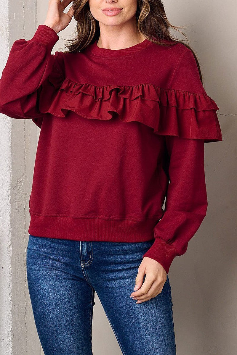 Long sleeve ruffle detailed top (EFWT3088)