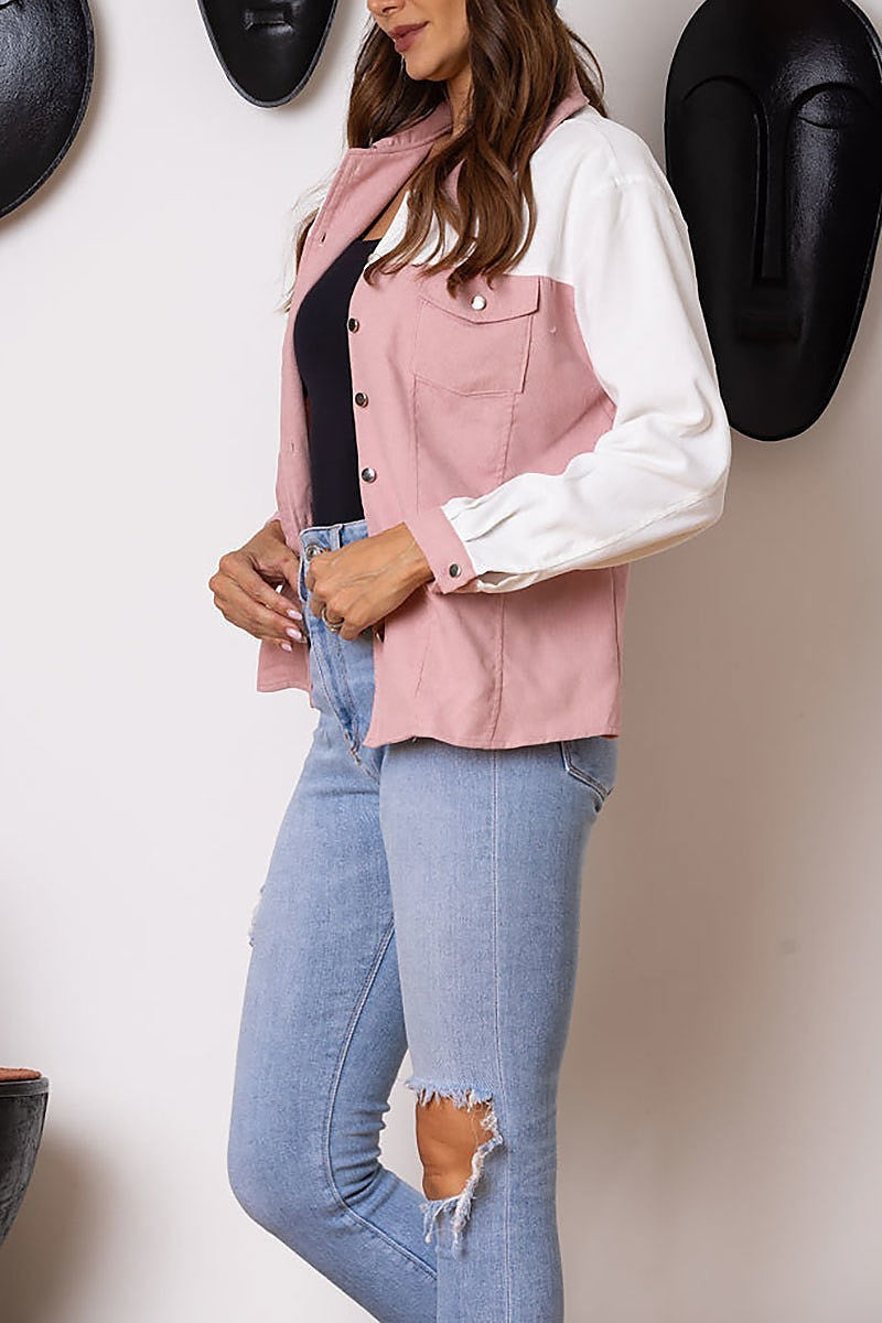 Color block corduroy long sleeves jacket (EDSW3662)