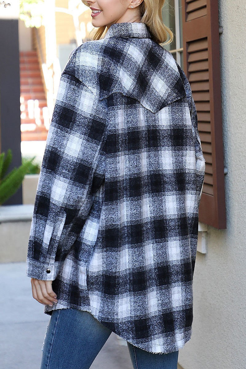 Plaid snap button down jacket (DGS6333)