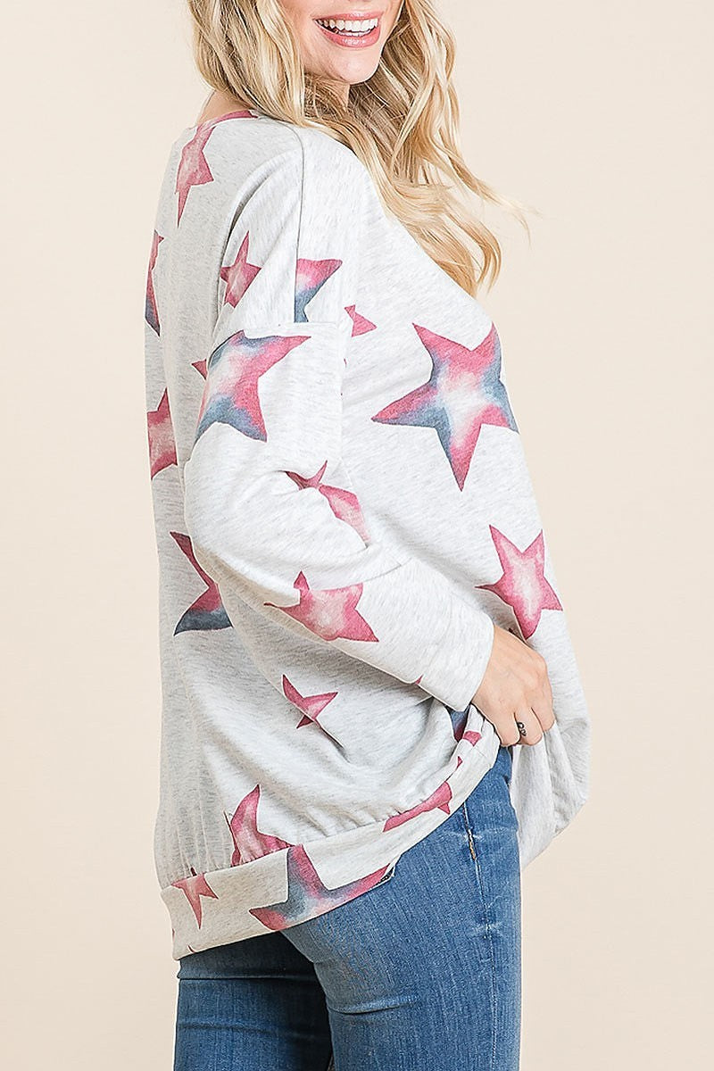 Star print round neck loose fit top (EF5036)