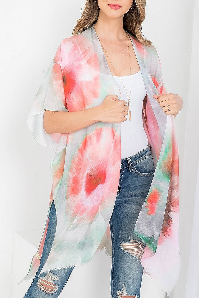 Tie dye sun burst open front kimono (EF3615)