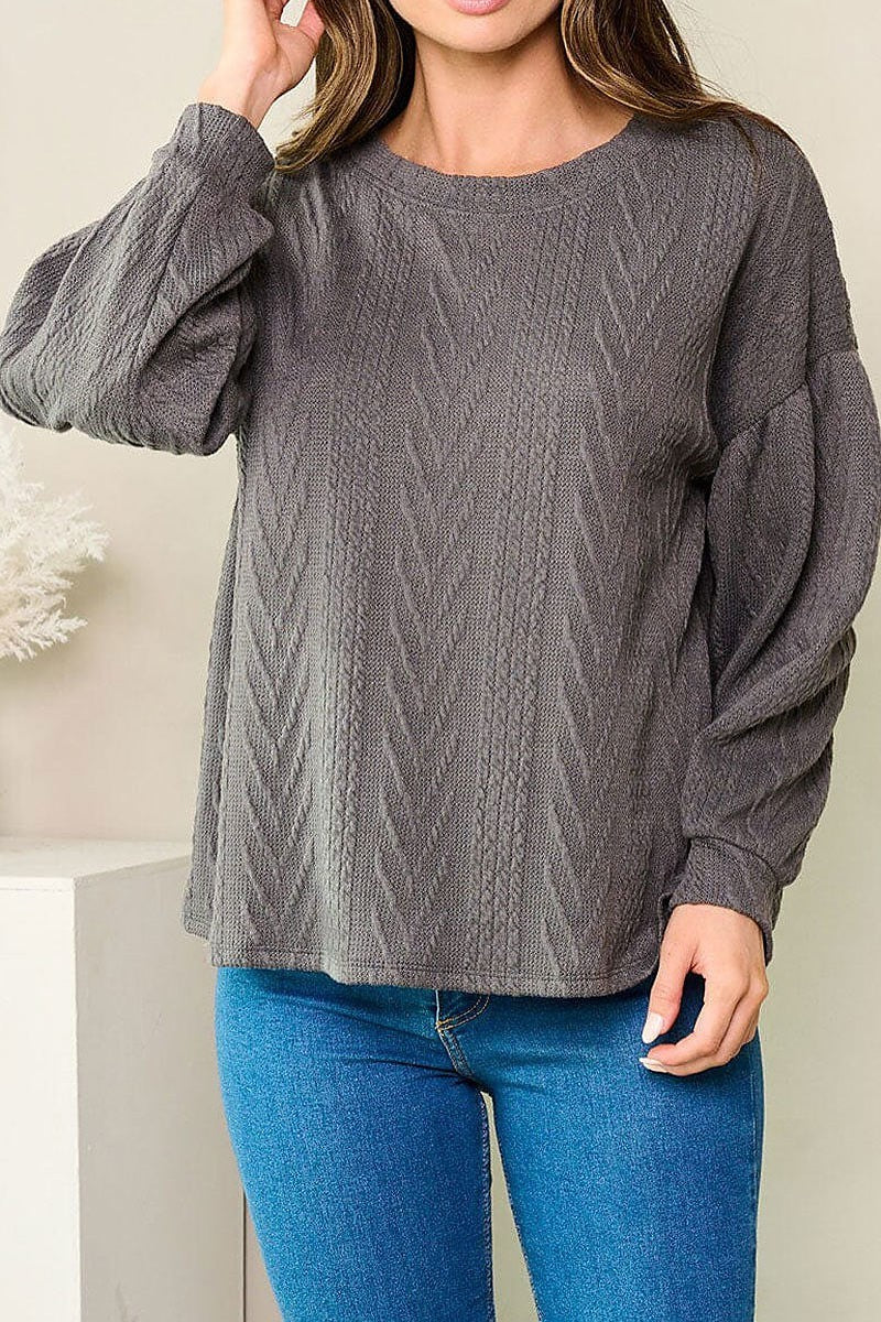 Long sleeve detailed solid top (EFWT3667)