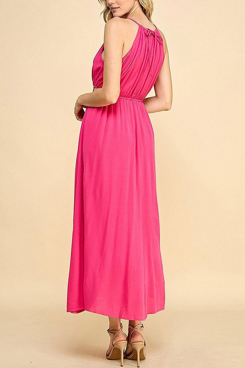 Sleeveless v-neck front cut out maxi dress (EFWT9488)