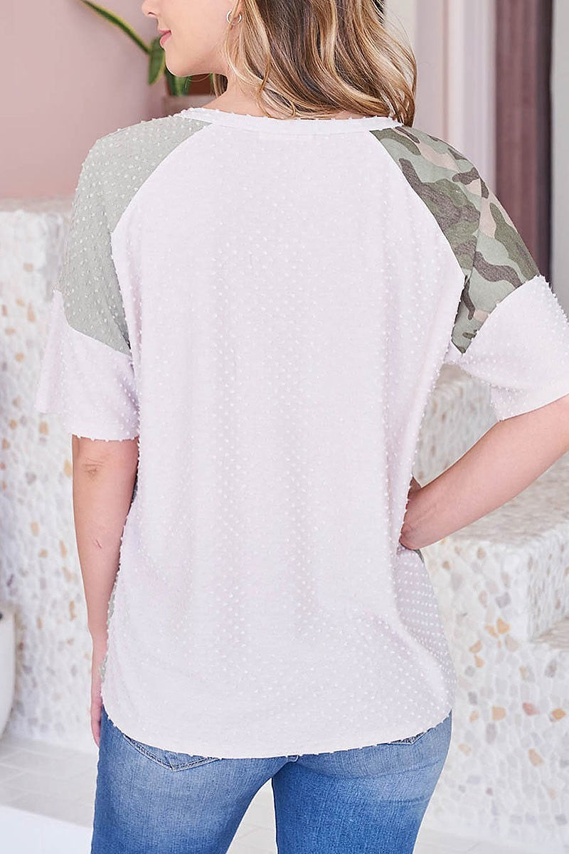 Swiss dot split camo pocket top (EF3977)