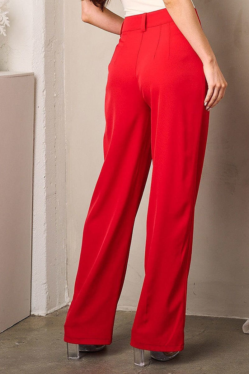 Wide leg pleated button closure pants (EFWT3608)