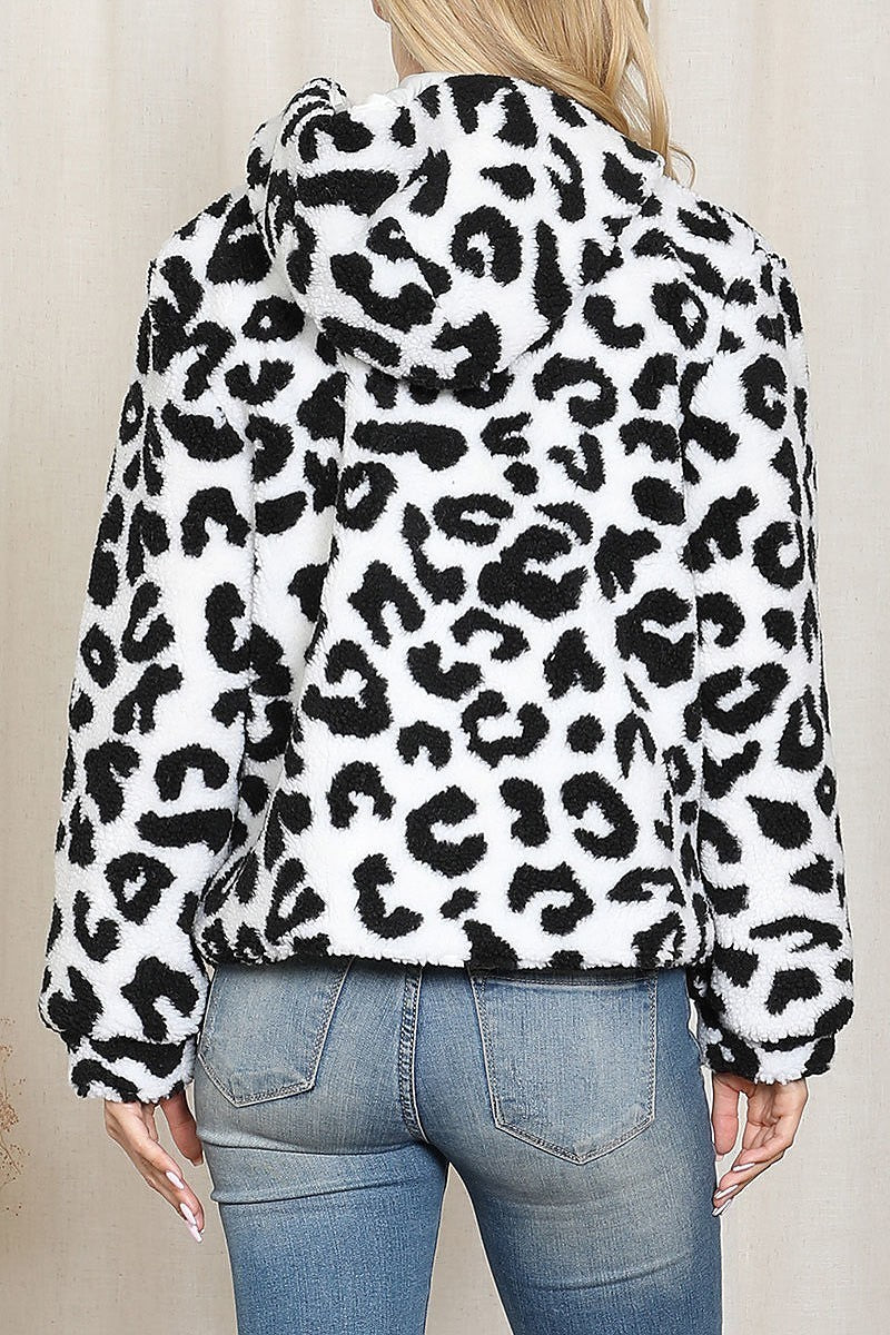 Leopard print faux fur hoodie jacket (DGS6324)