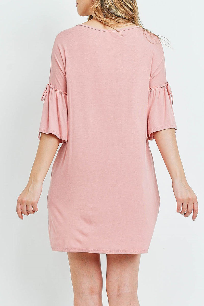 Ruffle sleeve pocket detail tunic dress (DED6161)