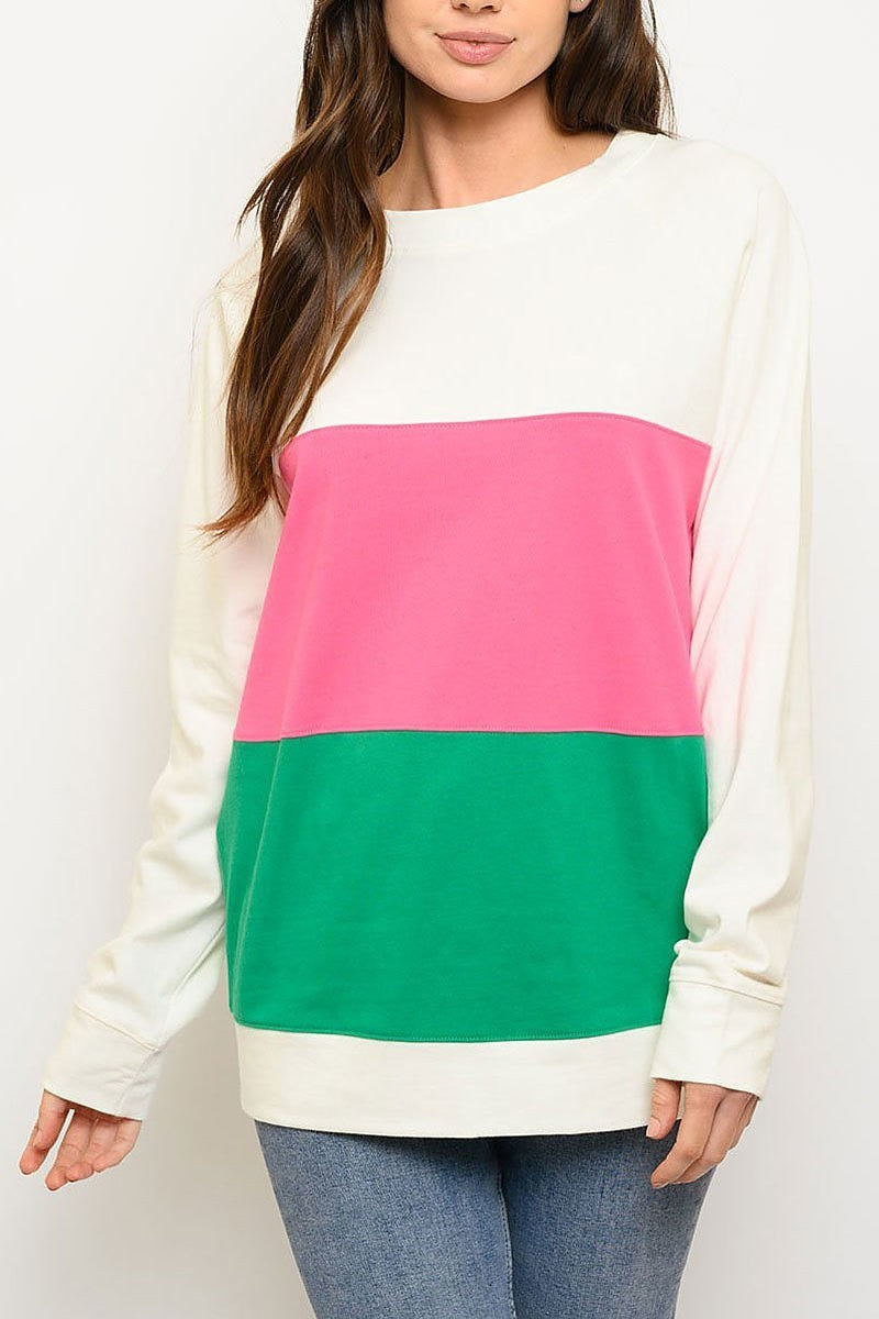 Long sleeve color block sweater (EDWT3581)