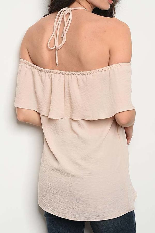 Off shoulder halter neck ruffle detail top (DG5814-1)