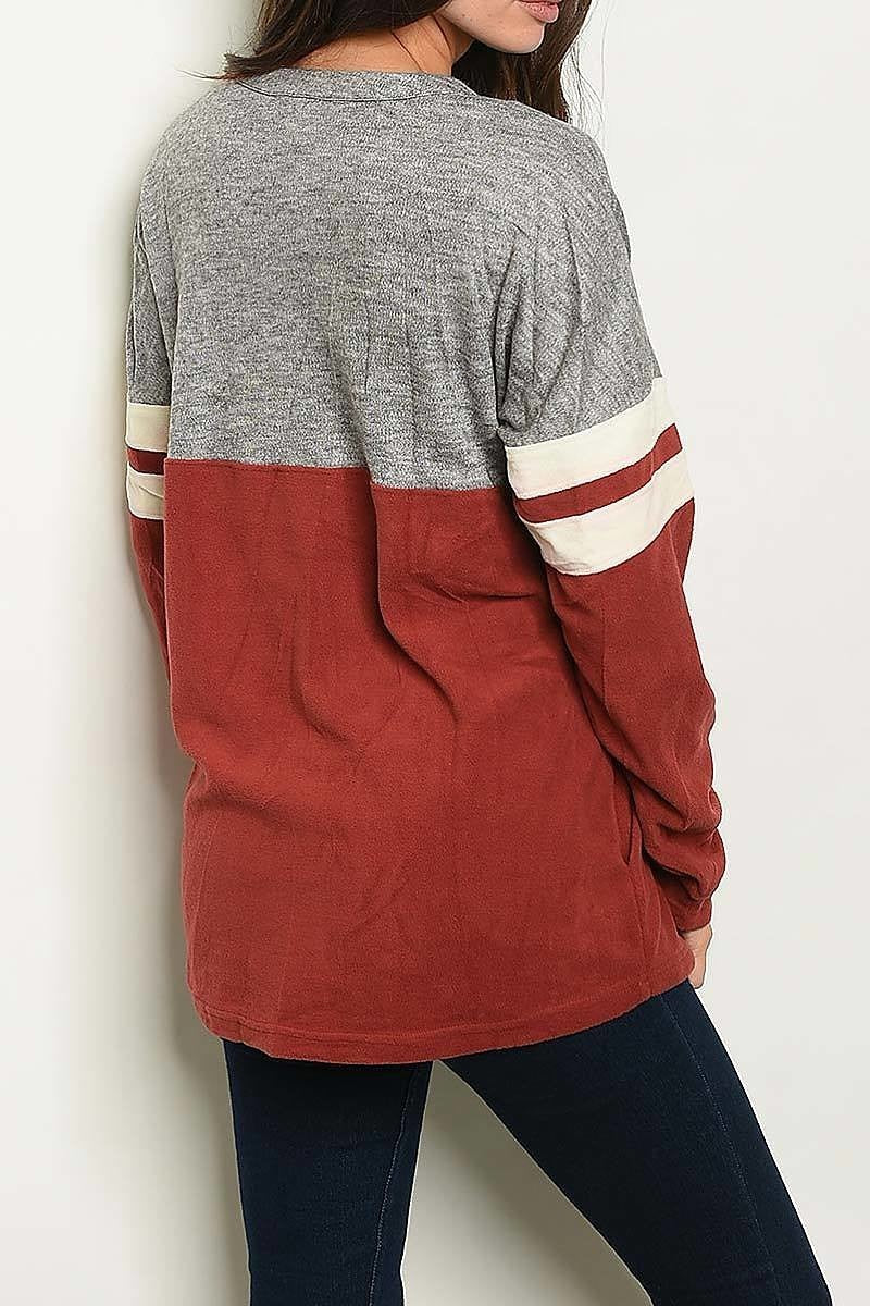 Color block lace up pocket sweater (DGS3605-3)