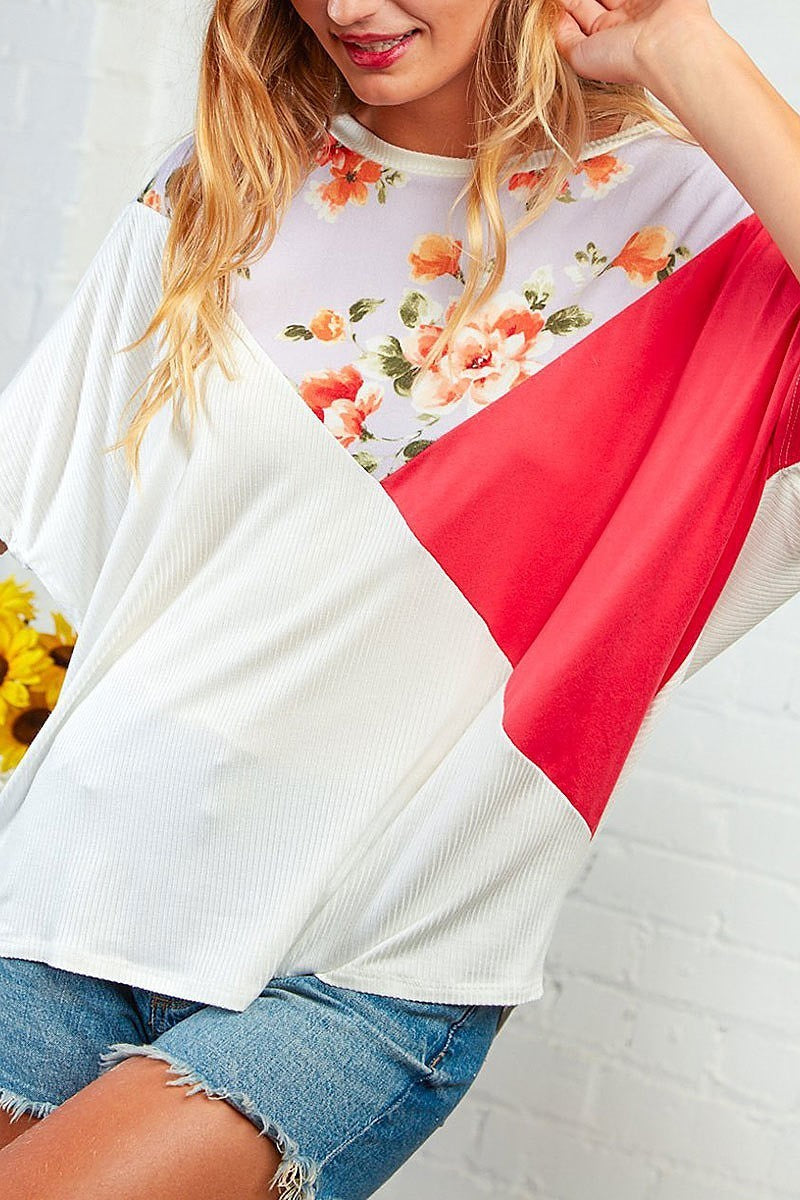 Floral color block dolman blouse (EDBM4410)