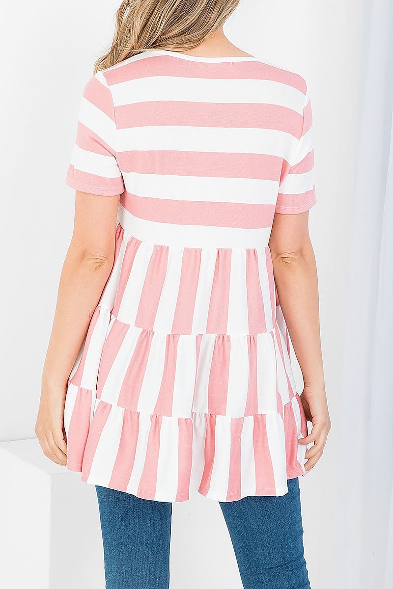 Stripes layered ruffle hem top (EF3860)