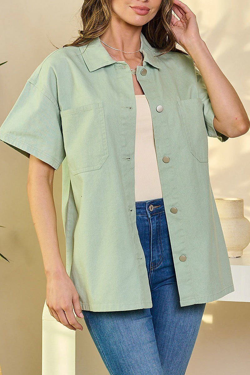 Short sleeve button up blouse top (EFWT6086)