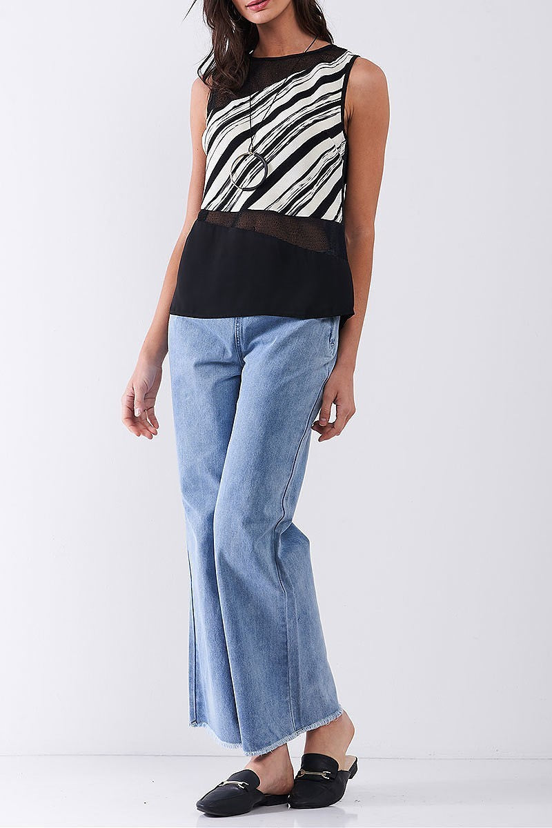 Stripe sheer open back color block top (TDG8131)