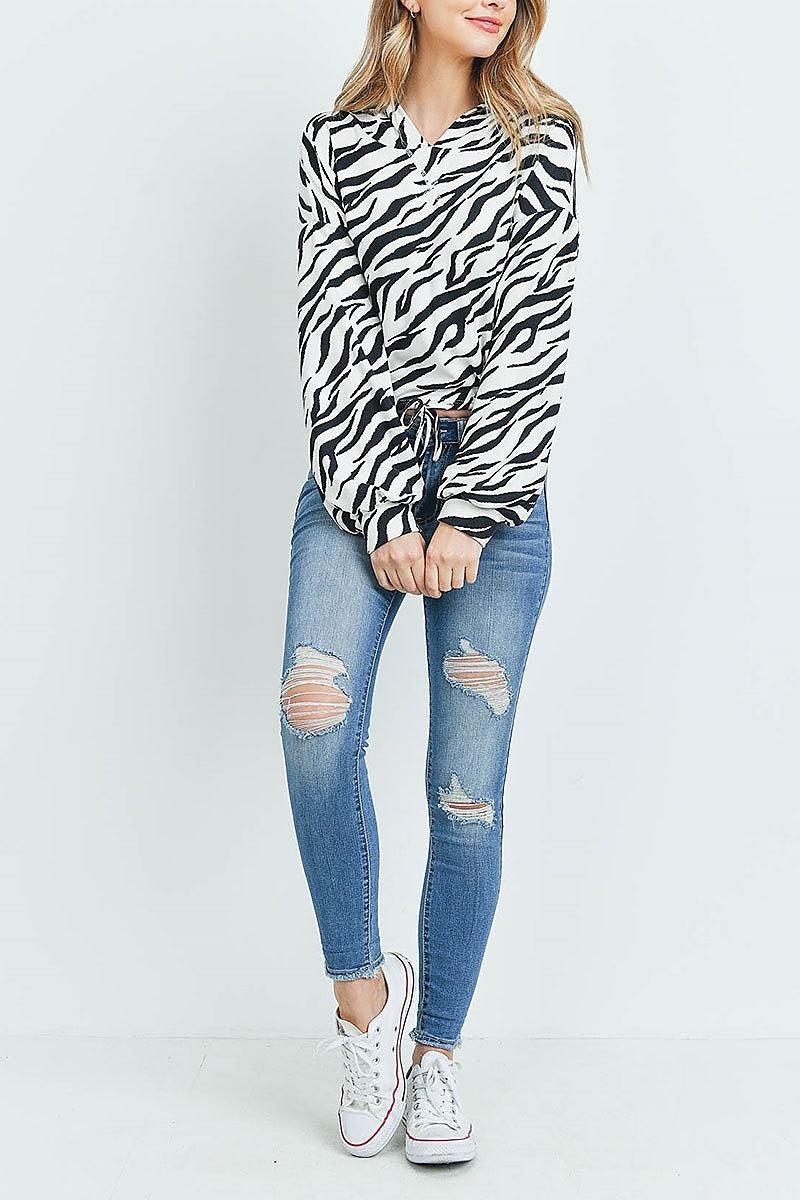 Zebra print loose fit hoodie crop top (ED8709)