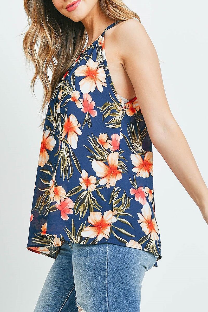 Cami strap key hole floral top (EF1818)