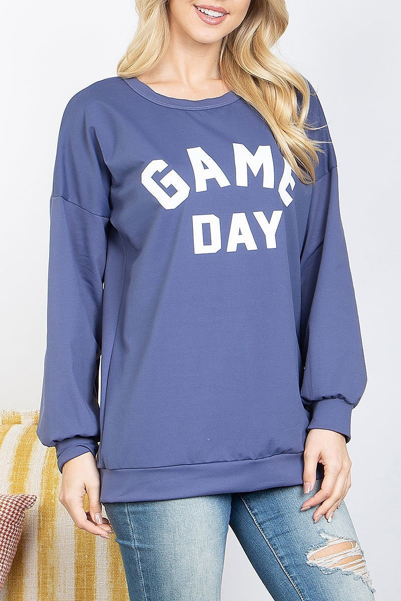 Game day printed round neck pullover top (EF5052)