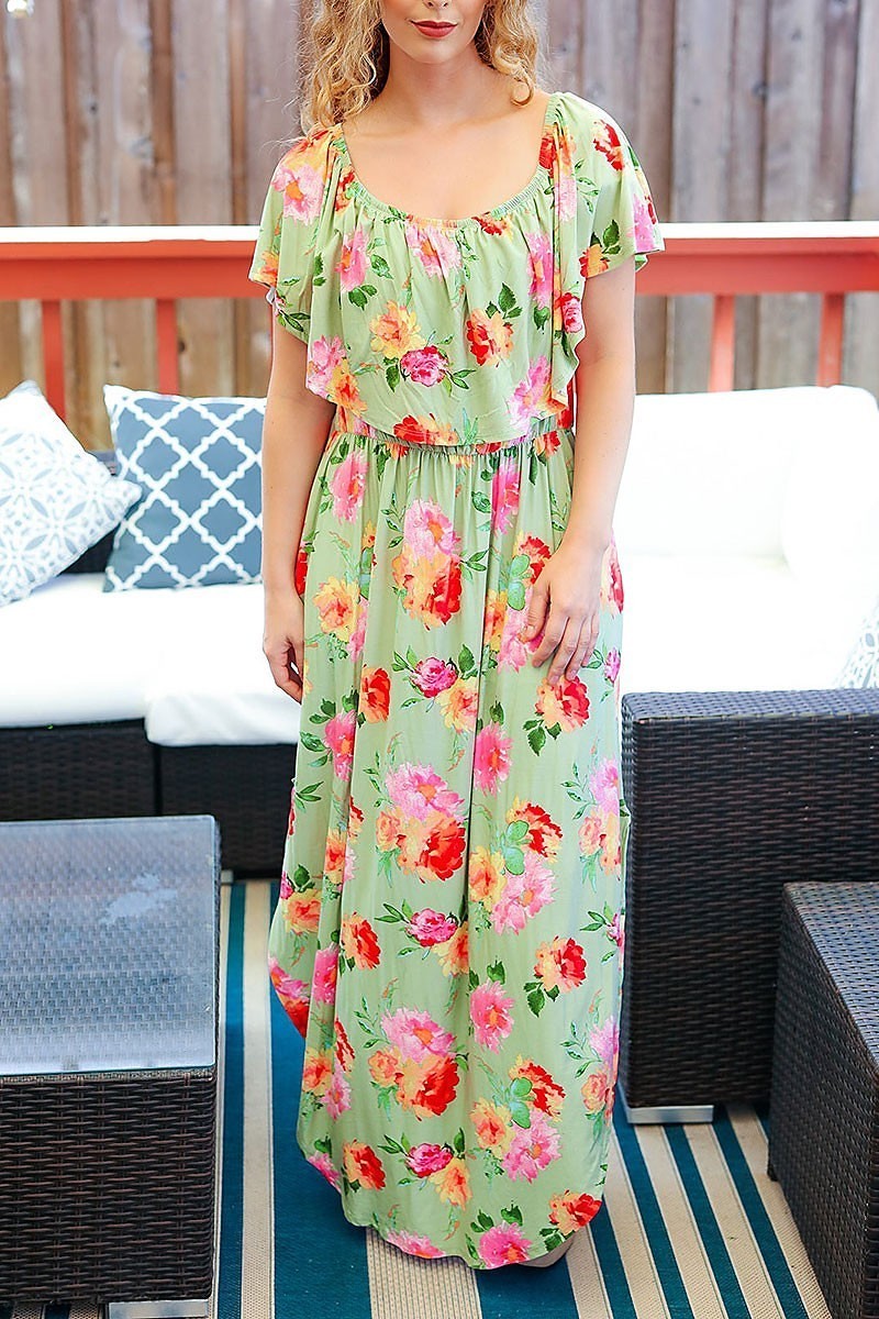 Off shoulder floral maxi dress (ETBM6022)