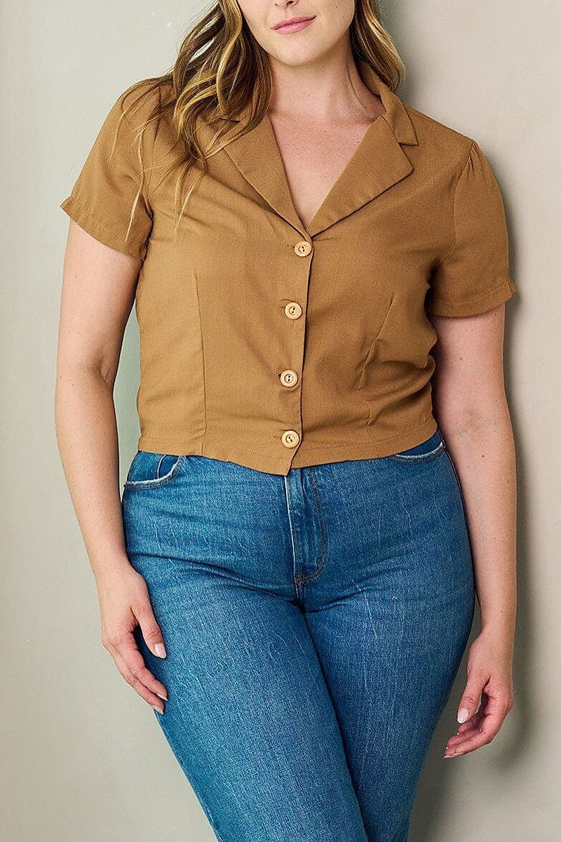 Short sleeve button up blouse top (EFWT2947)