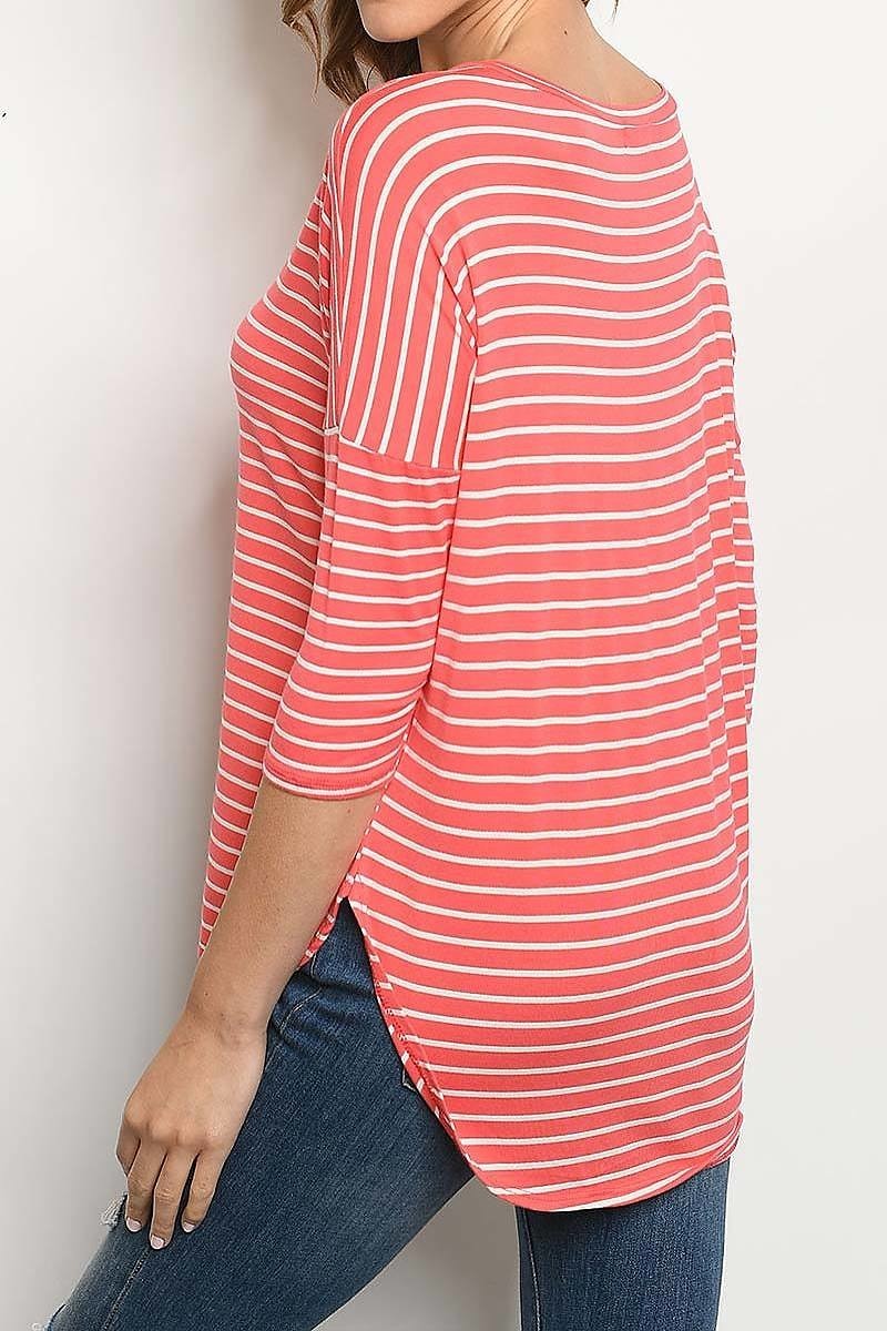 V neck loose fit stripe top (ED6379-LAST)