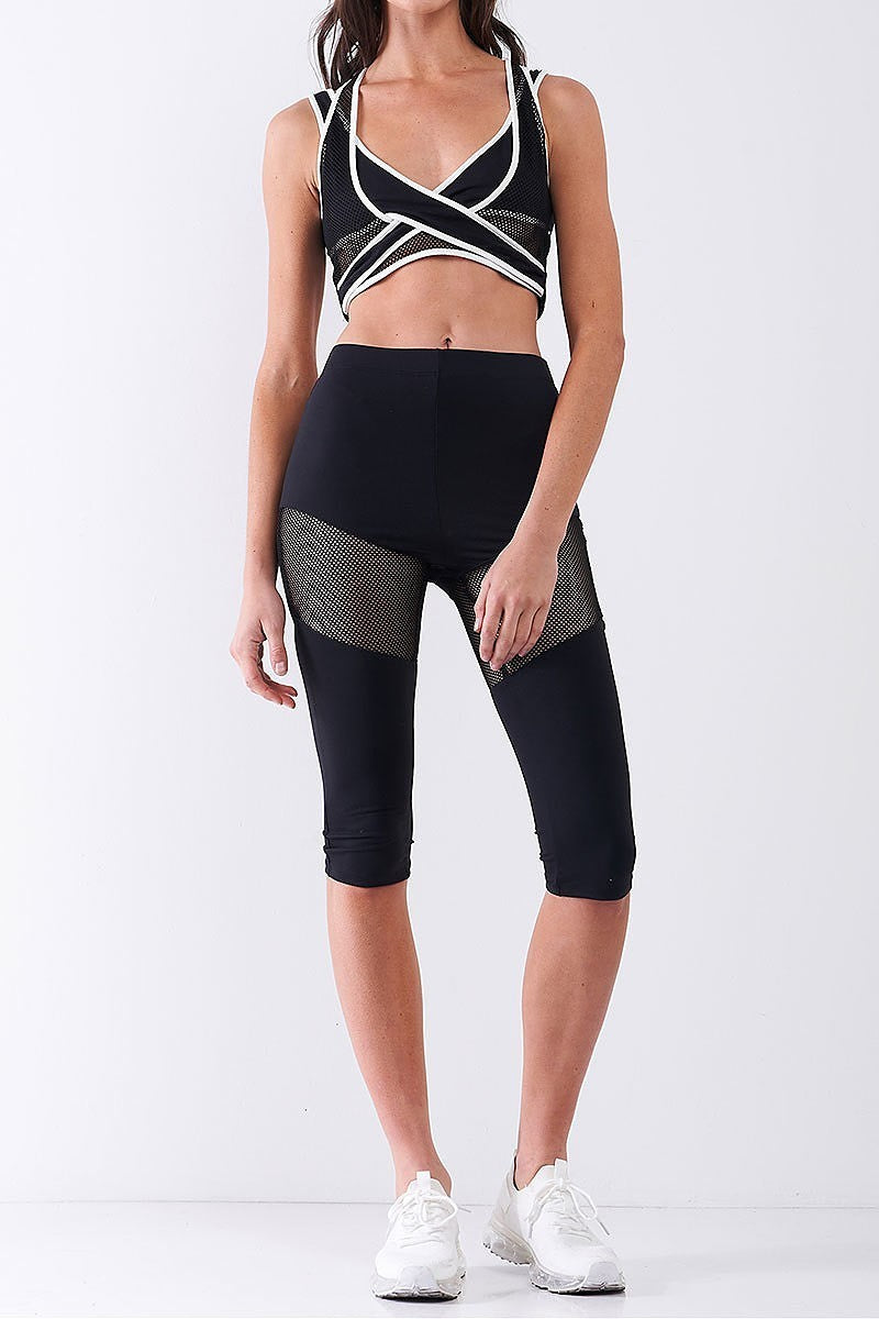 High waist mesh block sports midi leggings (TDG8112)