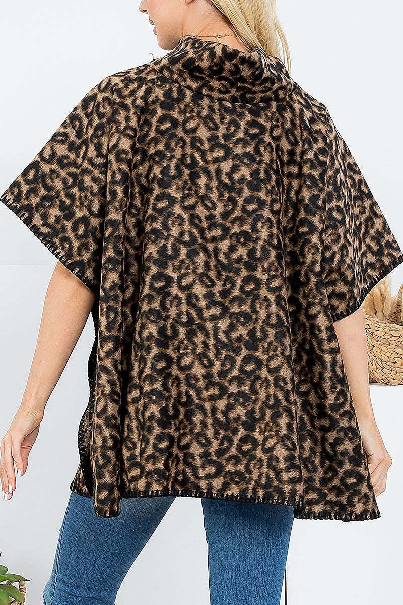 Turtle neck leopard print poncho (DGS5520)