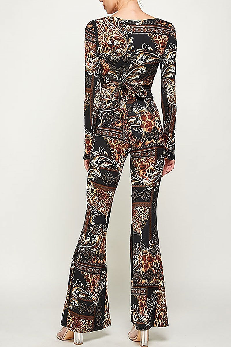 Paisley print wrap crop top and pants set (EF2900)