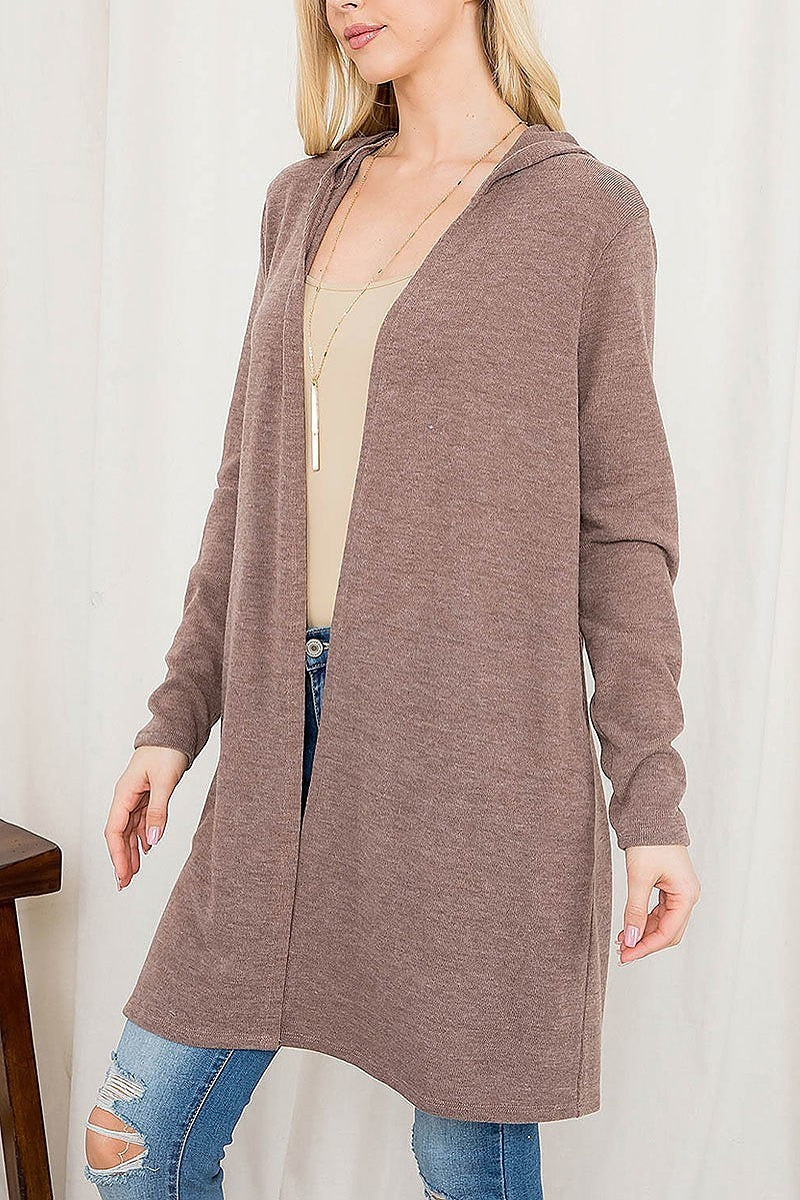 Long sleeve open front angora hoodie cardigan (DGS5621)