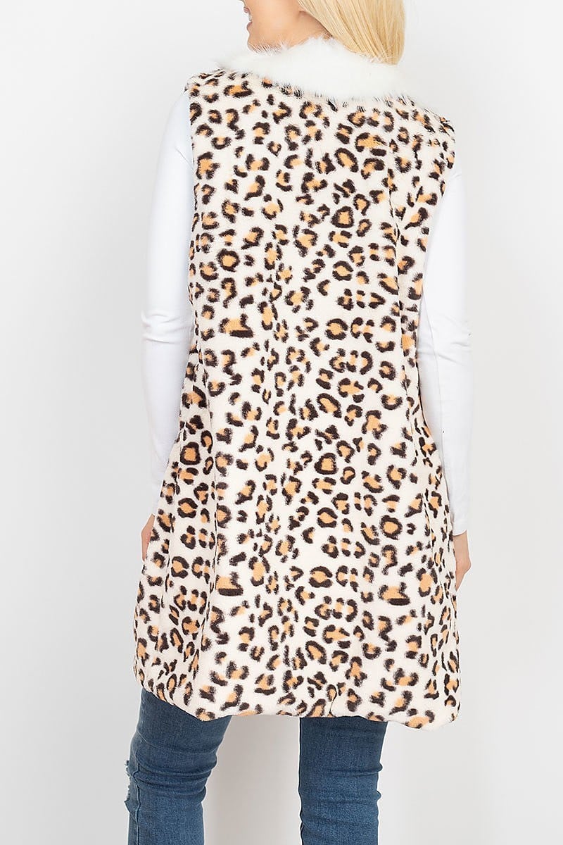 Leopard faux fur trim vest lined (DGS5304)