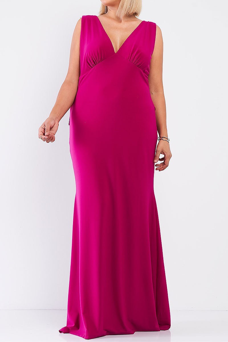 Drape back v neck maxi dress (TDG7729)