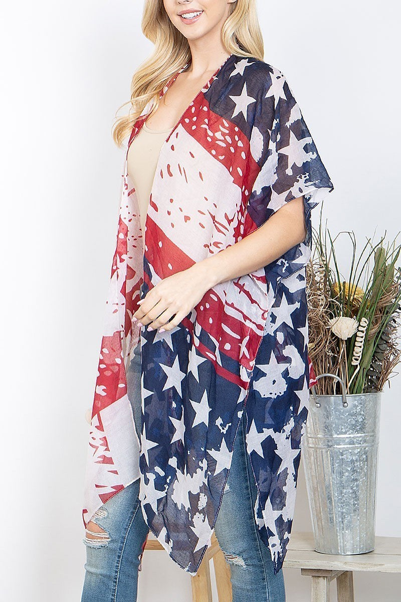 Open front american flag kimono (EF4543)