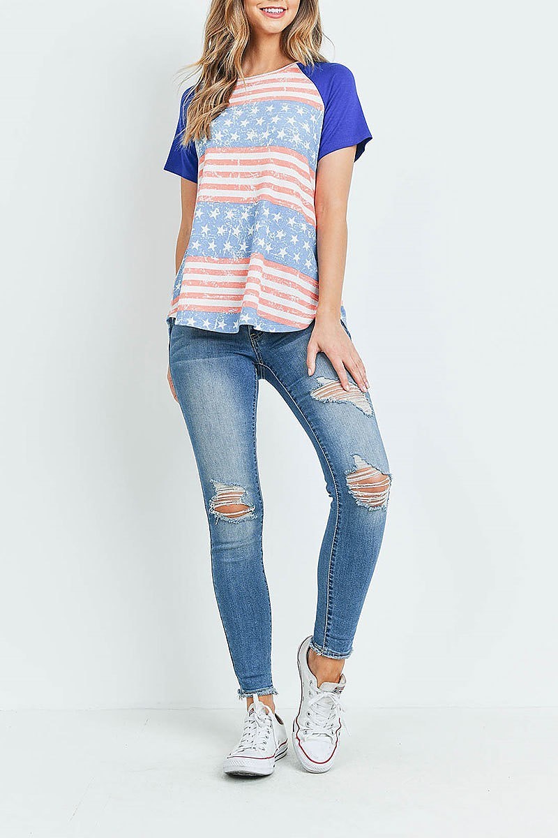 American flag raglan color block top (ED9640)