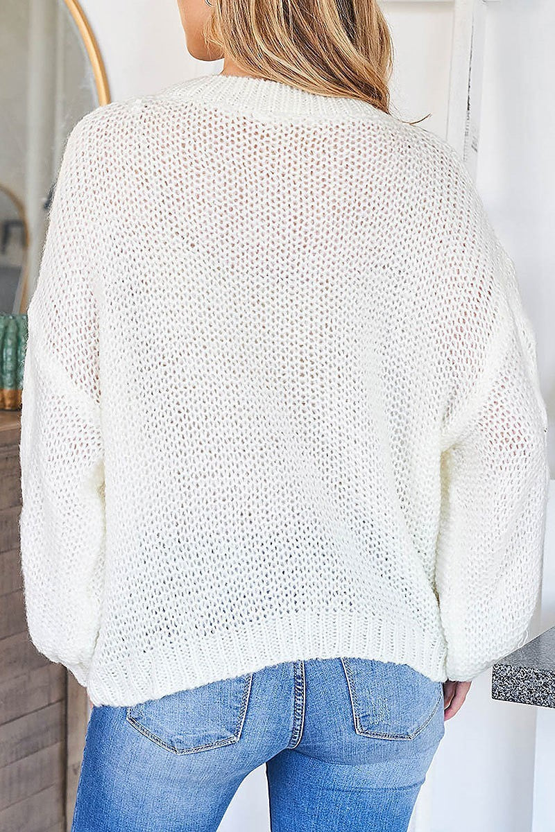 Round neck cable knit loose fit sweater (DGS5573)