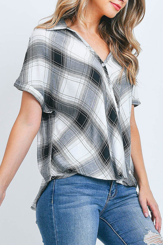 Surplus front plaid wrap top (EF2250)