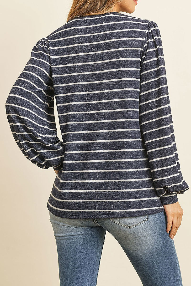 Puff sleeved brush stripes hacci top (ED8069)