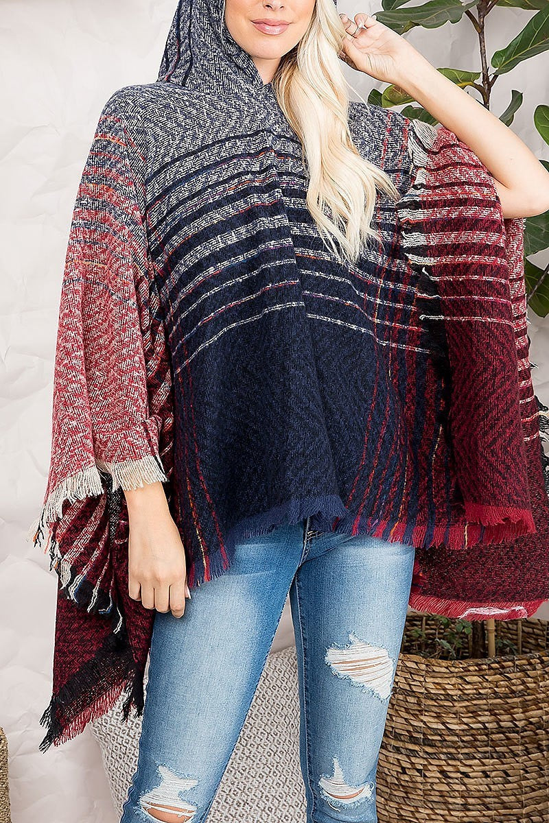 Two tone hooded poncho (DGS5470)