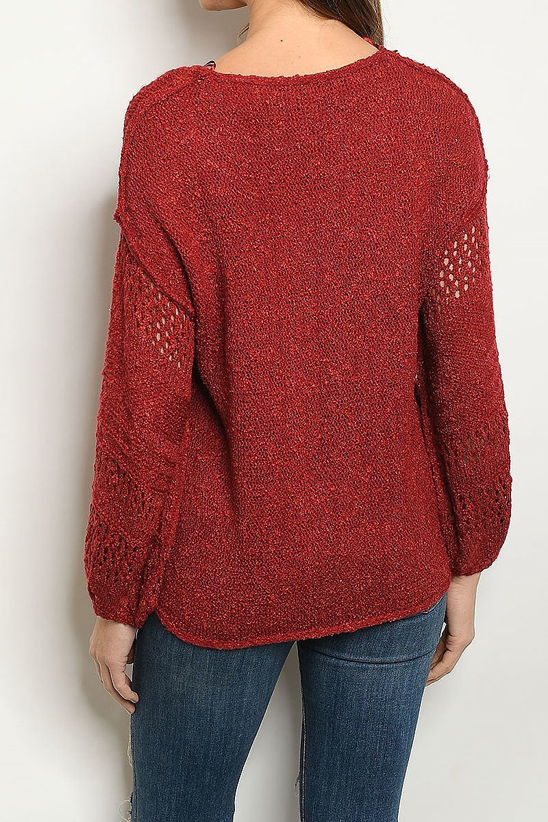 V neck crochet bubble sleeve sweater (DGS4848-3)