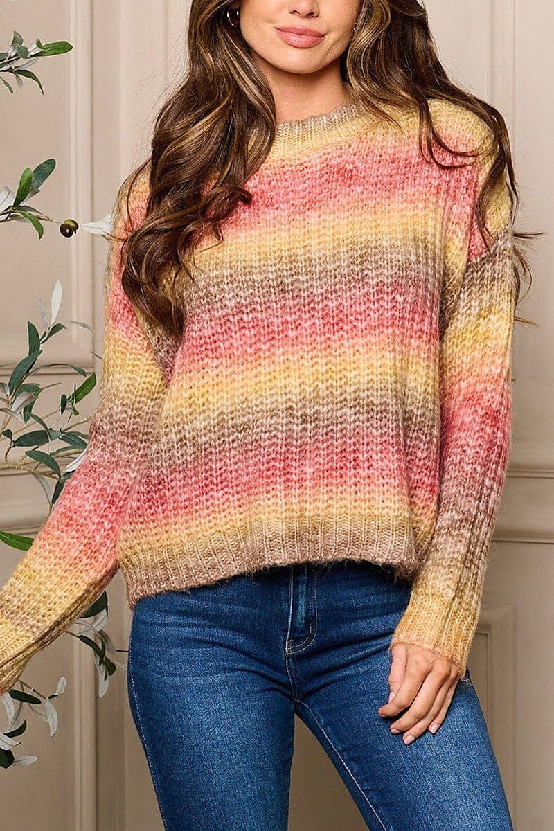 Long sleeve pullover colorblock sweater (EFWT5437)